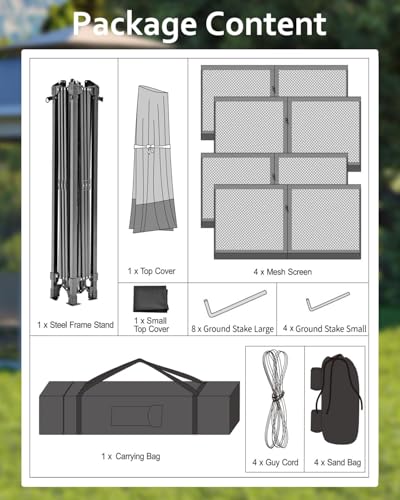 12x12FT Pop Up Gazebo, Instant Backyard Canopy Tent with Mosquito Net & Double Roof, Pop-Up Gazebo Canopies Adjustable Height for Patio, Party, Red SunnyFurn