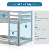KOMFOTT Low Bunk Bed Twin Over Twin, Solid Wood Bunk Bed Frame with Built-in Ladder & Safety Guardrails, Space-Saving Low Bunk Bed for Kids, Teens, No Box Spring Needed KOMFOTT