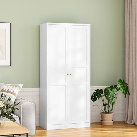 RAVIGIN Metal Storage Cabinet,71" H Pantry Cabinet with 2 Doors and 5 Adjustable Shelves,6 Tier Tall Kitchen Storage Cabinets for Kitchen,Pantry,Living/Study/Laundry Room(White) RAVIGIN