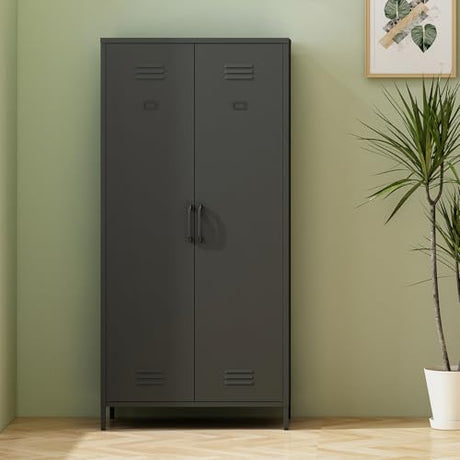 Steehoom Armoire Wardrobe Closet, Metal Storage Clothes Cabinets Locker with Doors Tall Freestanding Armoire Wardrobes for Bedroom Hanging Clothes, Heavy Duty, Black Steehoom