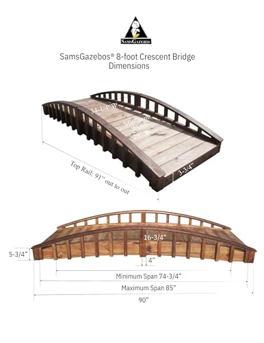 SamsGazebos Crescent Japanese Style Wood Garden Bridge, 8', Brown (MB-CR-T-8) - WoodArtSupply