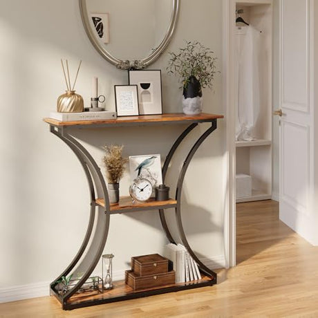 HavenlyYouth Narrow Console Table for Entryway, Industrial 3-Tier Sofa Table Behind Couch, 29.5" Height TV Stand with Storage Shelves for Living Room, Hallway, Entrance, Foyer, Rustic Brown HavenlyYouth