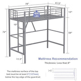 VECELO Metal Loft Bed Twin Size with Removable Ladder and Safety Guardrail, No Box Spring Needed, Space Saving, Noise Free, Grey VECELO