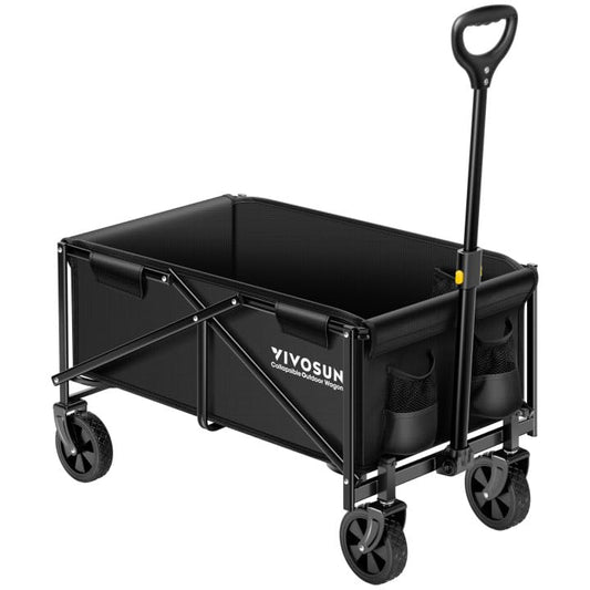 VIVOSUN Collapsible Folding Wagon, Outdoor Utility with All-Terrain Wheels, Adjustable Handle, Cup Holders & Side Pockets, for Camping, Shopping, Garden, 210Lbs Capacity, Black