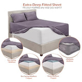 Hearth & Harbor Extra Deep Pocket Sheet Sets, Luxury Soft 6 Piece Bed Sheet Set Fits Mattress 18-24 Inches - King, Grayish Purple