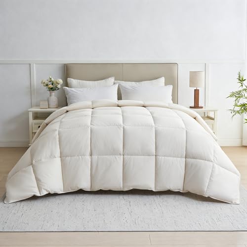 puredown® Goose Feather Down Fiber Comforter Twin Size - 100% Organic Cotton Cover All Season Duvet Insert, Breathable Fluffy Warmth Hotel Luxury Bedding Comforter (68"x90") puredown