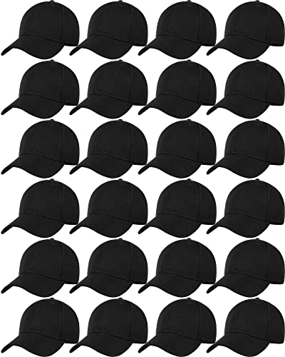 Handepo 24 Pcs Blank Baseball Cap Adjustable Back Strap Plain Blank Camouflage Hat Unisex Baseball Cap for Trucker Men Women(Black) Handepo