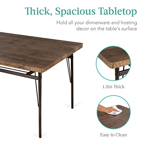 Best Choice Products 6-Piece 55in Modern Dining Set for Home, Kitchen, Dining Room w/Storage Racks, Rectangular Table, Bench, 4 Chairs, Steel Frame - Brown Best Choice Products