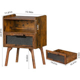 Lerliuo Rattan Nightstand, Boho Side Table with Drawer Open Shelf, Cane Accent Bedside End Table with Solid Wood Legs for Bedroom, Dorm and Small Spaces (Brown) Lerliuo