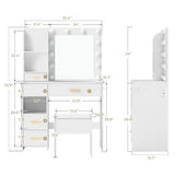 Furnivado Vanity Desk with Mirror and Lights, 3 Adjustable Lighting Makeup Vanity Desk with 3 Storage Shelves, 5 Large Drawers and Power Outlet, Vanity with Chair for Bedroom, White Furnivado