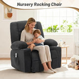 Rocker Recliner Chair with Massage and Heat, Recliner Chair for Adults, Nursery Rocking Chairs for Living Room, Ergonomic Comfy Relining Chair with Cup Holders, USB Charge Port, Side Pockets, Black