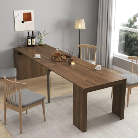 118.11" L Modern Multifunctional Extendable Dining Table with Outlet,Extendable Dining Table for 2 to 12 People with Outlet,Space Saving Expanding Table with Storage for Party,Meetings (Walnut) JIJIWANG