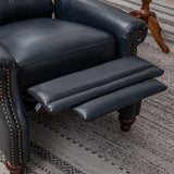 SHINE FURNISHING Genuine Leather Recliner Chair, Push Back Recliner Armchair with Rivet Tufted - Thick Cushioned Seat, Single Sofa & Accent Chair for Living Room (Navy)
