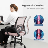 DUMOS Office Desk Chair - Ergonomic Mid Back with Lumbar Support & Rocking Mode, Height Adjustable with Fixed Armrest, Storage Back for Computer, Gaming, Conference, Meeting Room, 360° Swivel, Pink DUMOS
