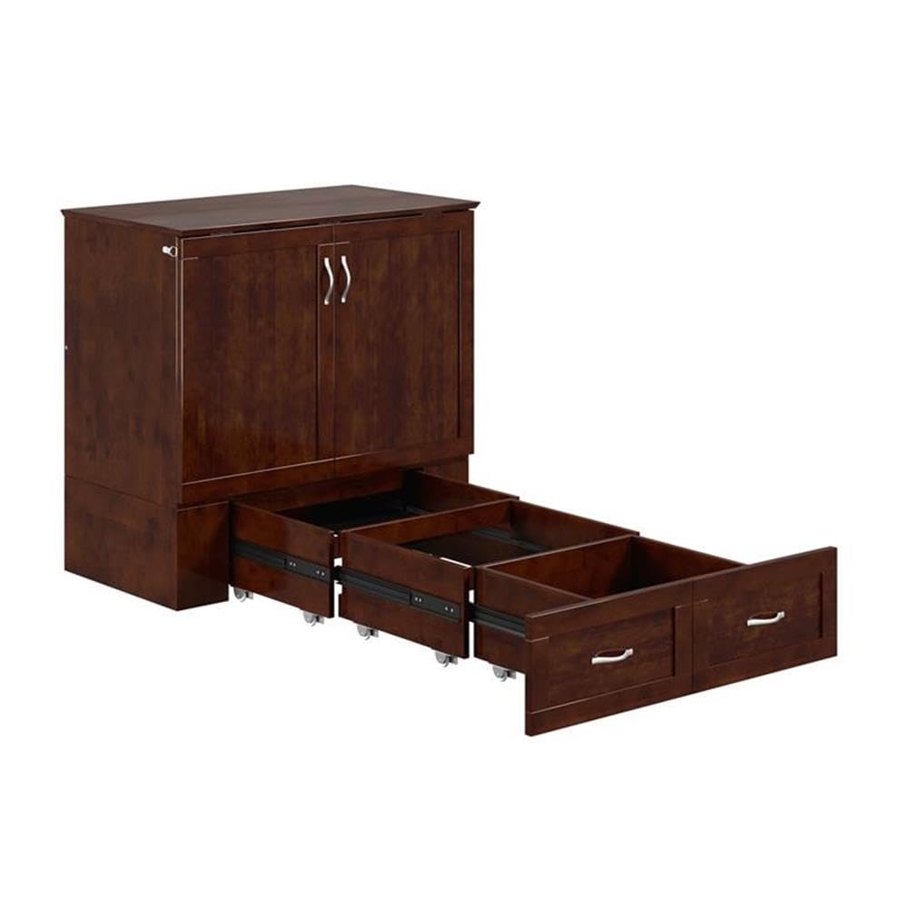 Pemberly Row Set of 2 Twin Extra Long Murphy Bed Chest & Side Table in Walnut Pemberly Row