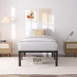 SHLAND Twin Bed Frames 16 Inch Metal Platform Bed Frame No Box Spring Needed, Twin Size Bed with Heavy Duty Strong Slat Support, Easy Assembly, No Noise, Black SHLAND
