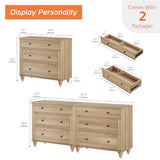 WAMPAT Dresser for Bedroom with 6 Drawers, Oak Kids Dressers with Wide Chest of Drawers, Mid Century Modern Wooden Closet Storage Organizer, Large Wood Dressers for Living Room, Nursery, Hallway WAMPAT