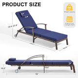 Mvpipi Outdoor Chaise Lounge Chairs Set of 2 with Wheels & Adjustable Backrest, Pool Lounge Chairs Set of 2 with Cushions, Wicker Poolside Lounge Chairs for Patio Deck Backyard, Blue