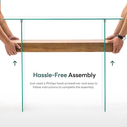 ivinta Glass Console Table with Storage, 39.4" Modern Narrow Entryway Table for Living Room, Entrance, Hallway or Bedroom 5101 (Natural Wood) ivinta