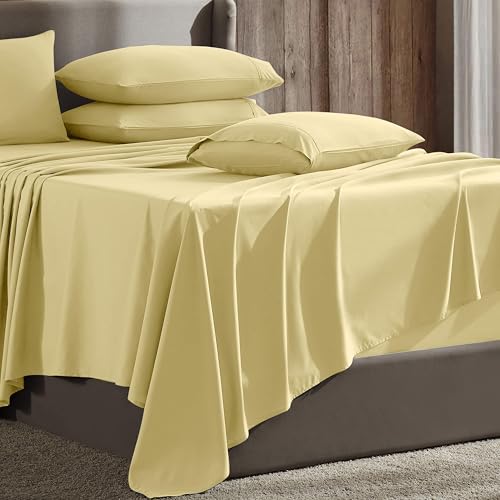 Hearth & Harbor Extra Deep Pocket Sheet Sets, Luxury Soft 6 Piece Bed Sheet Set Fits Mattress 18-24 Inches - Queen, Mellow Yellow Hearth & Harbor