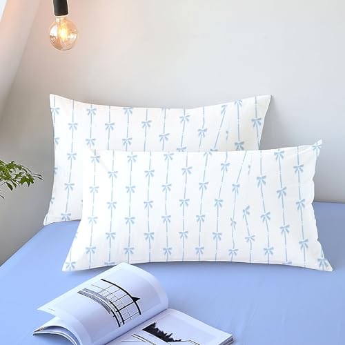 Bildenly Comforter Set Full Size White - Blue Bow Quilt Bedding Set 3 Pieces, Comforter Set Full, Soft & Lightweight Comforter(79‘’ x 90‘’) for Girl All Season & 2 Pillow Cases(30‘’x20‘’) Bildenly