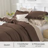 Andency Brown Comforters Queen Size, 3 Pieces Solid Shabby Chic Farmhouse Bedding Comforters & Sets, Lightweight Fluffy All Season Soft Down Alternative Bed Set for Women Men Andency