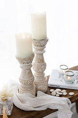 Kurrajong Farmhouse Candle Holders - Boho Set of 2 Tall Candle Stands | Decorative Wood Candle Holders | 10" and 12" high | White Washed Candle Holders for Pillar Candles Kurrajong Farmhouse