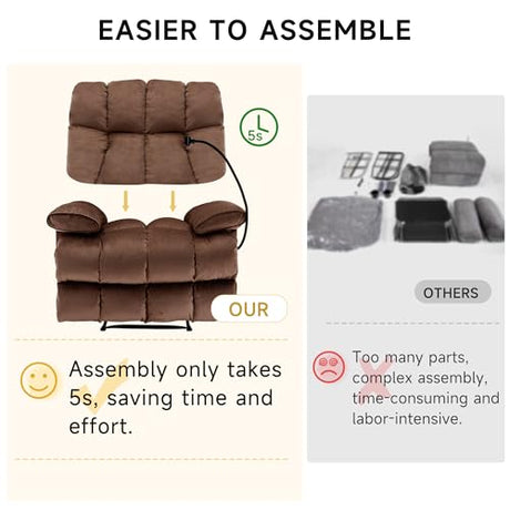 Euthymia Oversized Recliner Chair, Large Recliner Chair Chairs for Adults 400LBS, XL Biggest Manual Fabric Heavy Duty Recliner Chair, Extra Wide Recliners for Living Room, Brown Euthymia