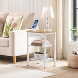 HOOBRO End Table with Charging Station and USB Ports, 3-Tier Nightstand with Adjustable Shelves, Small Side Table for Small Space in Living Room, Bedroom and Balcony, Natural and White WN112BZ01 HOOBRO