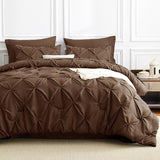 CozyLux King Size Comforter Set Brown, 7 Pieces Pintuck Bed in A Bag Brown Comforter King Size, Pinch Pleat Bedding Set with All Season Comforter, Sheets, Pillowcases & Shams CozyLux