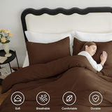 CozyLux Queen Comforter Set Brown, 3 Pieces Solid Breathable Quilted Style Bedding Sets, Luxury Fluffy Soft Bed Set with Down Alternative Comforter for All Season (1 Comforter & 2 Pillowcases) CozyLux