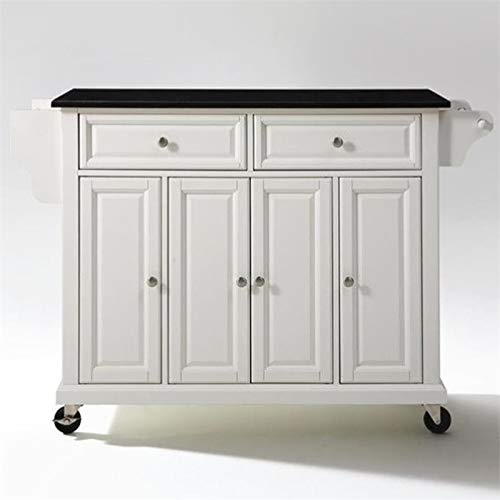 Pemberly Row Traditional Wood Solid Kitchen Cart with Granite Top in White/Black Pemberly Row