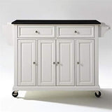 Pemberly Row Traditional Wood Solid Kitchen Cart with Granite Top in White/Black Pemberly Row