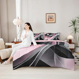 Pink Gray Black Spiral Full 7 Piece Bedding Set For Kids Teen Adults,Black Grey Abstract Stripes Geometric Bed In A Bag Modern Minimalists Swirls Comforter Set With Sheets Contemporary Art Bed Set Erosebridal