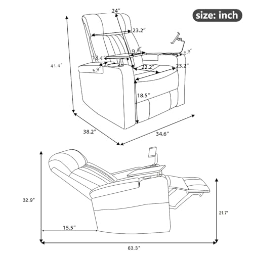 270° Power Swivel Recliner,Home Theater Seating with Hidden Arm Storage and LED Light Strip,Cup Holder,360° Swivel Tray Table,and Cell Phone Holder,Soft Living Room Chair Generic