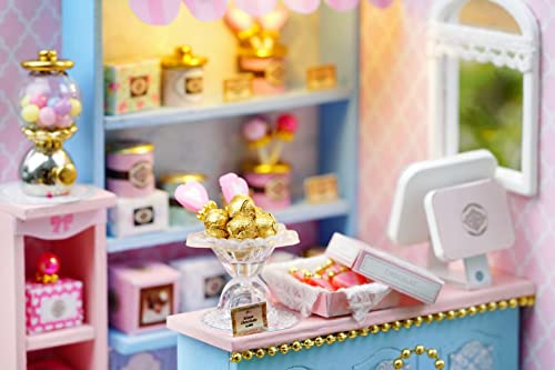 CUTEROOM DIY Doll House Miniature Furniture Wooden House Kit with Dust Cover & LED Light and Accessories - New Three Styles QT Series Dollhouse (QT045) CUTEROOM