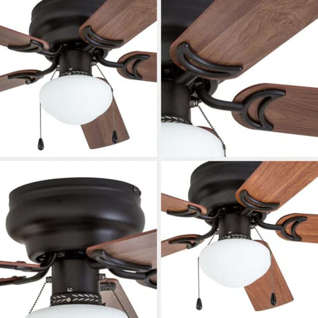 Prominence Home Alvina, 42 Inch Traditional Flush Mount Indoor LED Ceiling Fan with Light, Pull Chain, Dual Finish Blades, Reversible Motor - 50860-01 (Bronze) Prominence Home