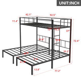TURRIDU Metal Triple Bunk Bed for 3, Twin Over Twin Over Twin Bunk Beds with Built-in Ladders, Separates into 3 Twin Beds for Teens, Adults, No Box Spring Needed, Black TURRIDU