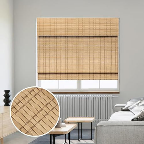 SMONTER Bamboo Roman Shades for Windows-Cordless Wooden Woven Blinds Light Filtering Bamboo Roll up Shades UV Protection and Easy Set up for Door and Countryhouse, 36" W x 64" H, Natural SMONTER
