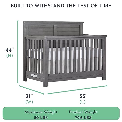 Evolur Belmar Flat 5-in-1 Convertible Crib in Rustic Grey, Features 3 Mattress Height Settings, Greenguard Gold Certified, Made of Kiln-Dried Hardwood - WoodArtSupply