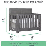 Evolur Belmar Flat 5-in-1 Convertible Crib in Rustic Grey, Features 3 Mattress Height Settings, Greenguard Gold Certified, Made of Kiln-Dried Hardwood Evolur