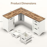 Decofy L Shaped Farmhouse Executive Desk with Drawers, 67" Home Office Desks with Fast Charging Station, Lockable File Cabinet, Wood Writing Computer Desk for Work, Study, White Decofy