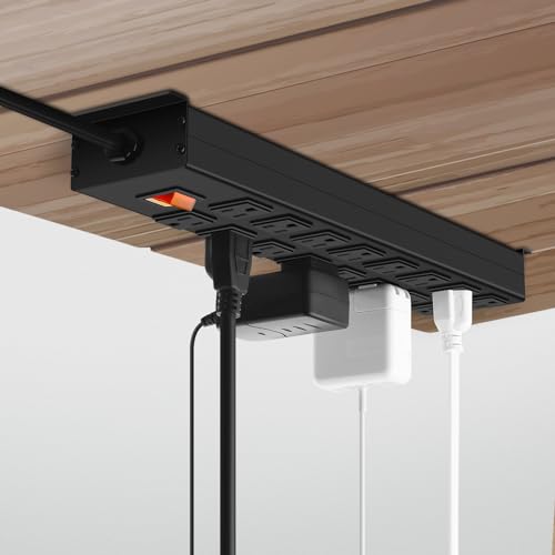 HHSOET Metal 16 Outlet Mountable Power Strip, Wall Mount Garage Workbench Socket, Gaming Table Surge Protector with 6 FT Power Cord.(Black) HHSOET