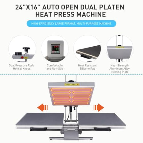 TLSols 24”x16” Commercial Heat Press Machine, Auto Open, for T-Shirts, Garments, Bags, Textile, Curtains, Digital Industrial Sublimation Printer for Sublimation, Vinyl, Heat Transfer Projects TLSols