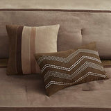 Madison Park Palisades Comforter Set Modern Faux Suede Pieced Stripe Design, All Season Down Alternative Cozy Bedding with Matching Shams, Decorative Pillows, King(104"x92"), Brown 7 Piece Madison Park
