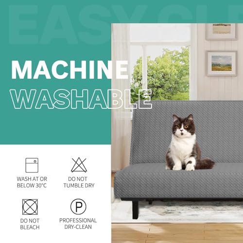 YEMYHOM Futon Cover Latest Jacquard Design High Stretch Armless Sofa Bed Slipcover Anti-Slip Furniture Protector with Elastic Bottom (Futon, Light Gray) YEMYHOM