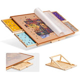 Tektalk Jigsaw Puzzle Table with Leather Bar, Wooden Plateau Portable Puzzle Board Saver with Embedded Adjustable Stand/Bracket and Removable Cover, 4 Sorting Drawers, for Up to 1500 Pieces Tektalk