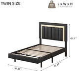 HOMBCK Floating Bed Frame Twin with Smart LED Lights, Faux Leather Upholstered Platform Bed with Diamond Headboard, No Box Spring Needed, Noise Free, Easy Assembly, Black HOMBCK