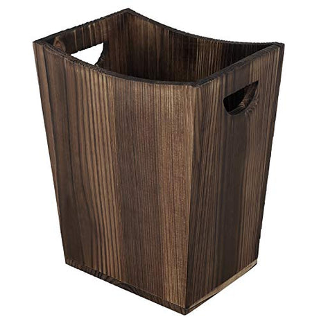 SEHERTIWY Wood Trash Can, Farmhouse Wastebasket Bin for Bathroom, Office, Bedroom, Living Room, Small Square Rustic Garbage Container (Wood-Brown) SEHERTIWY