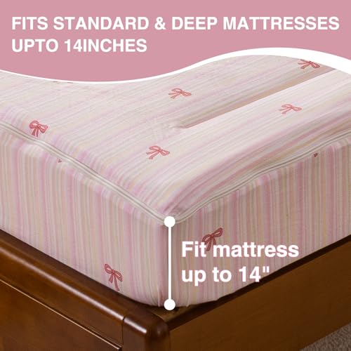 A Nice Night Zipper Bedding Pink Bow Printed on Colorful Rainbow Background Zippered Kids Comforter Set,Seersucker Chic Style Ultra Soft,Twin A Nice Night